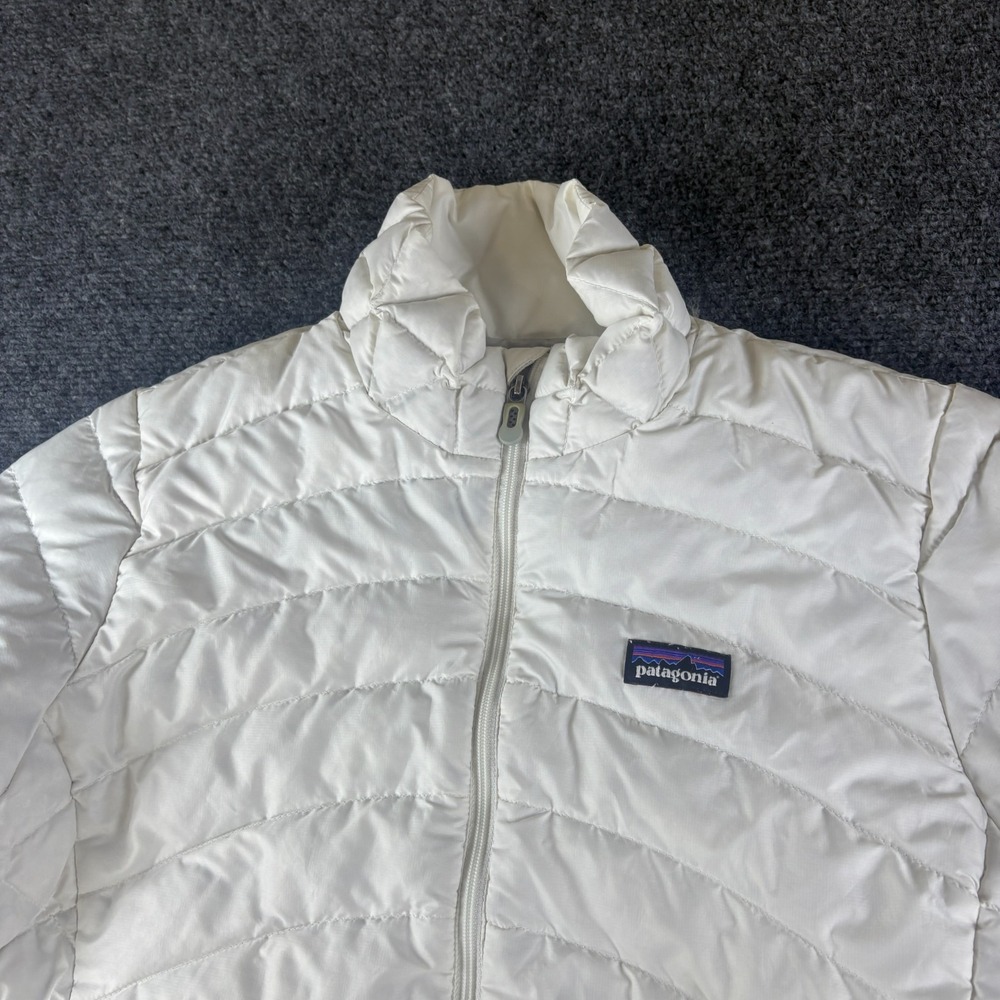 Patagonia Nano Down Sweater Puffer Jacket Womens M White Logo Goosedown Full Zip